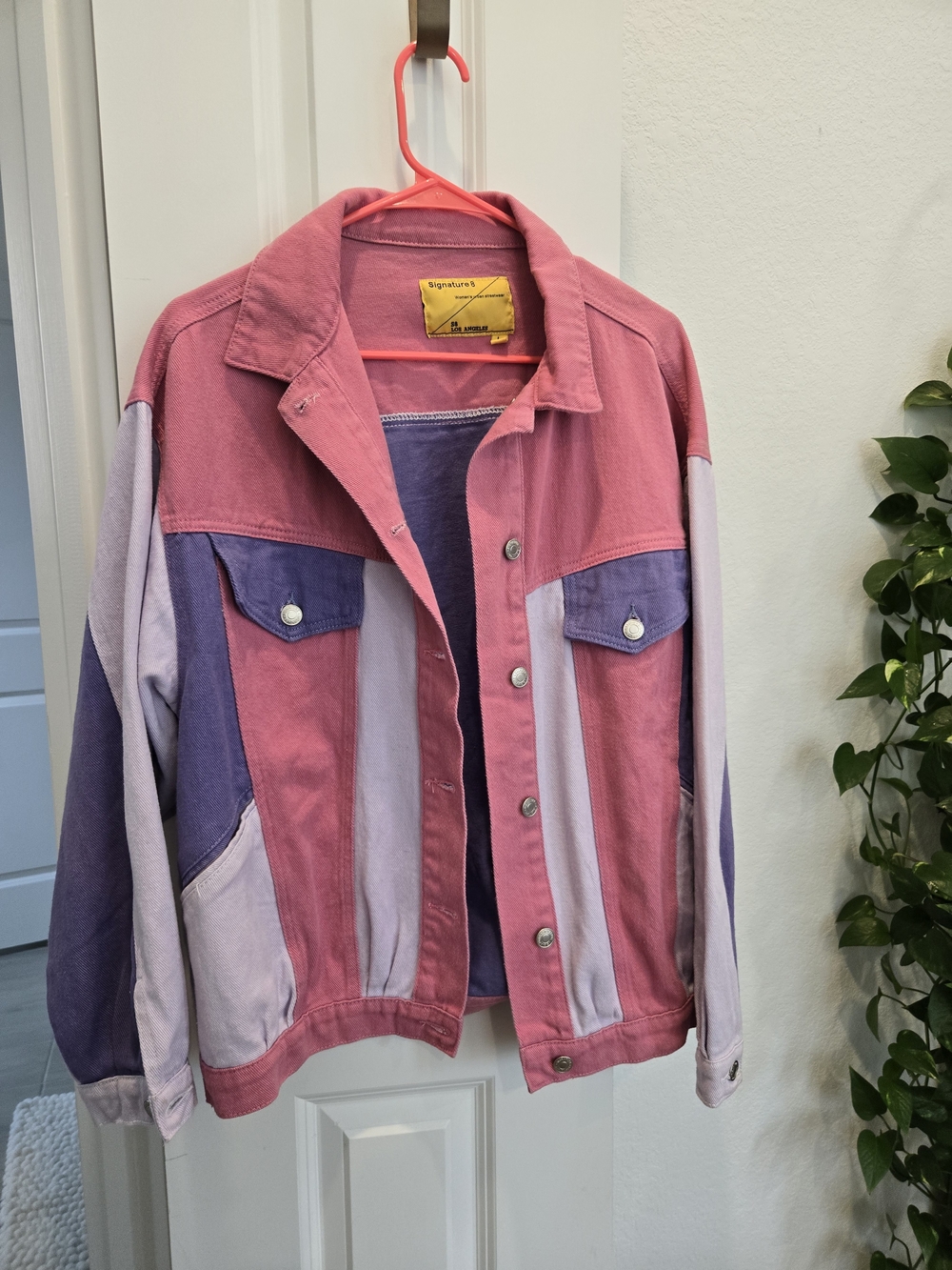 Signature8 Pink and Lavender Colorblock Denim Jacket - Picture 2 of 11